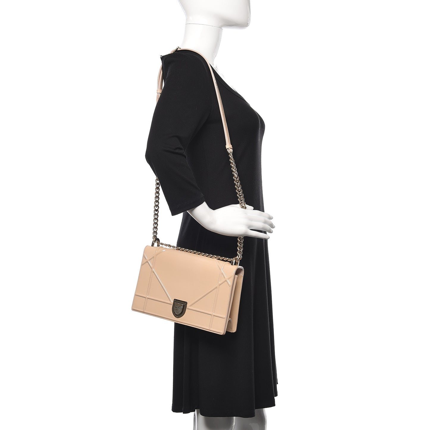 Patent Calfskin Medium Diorama Flap Bag Beige