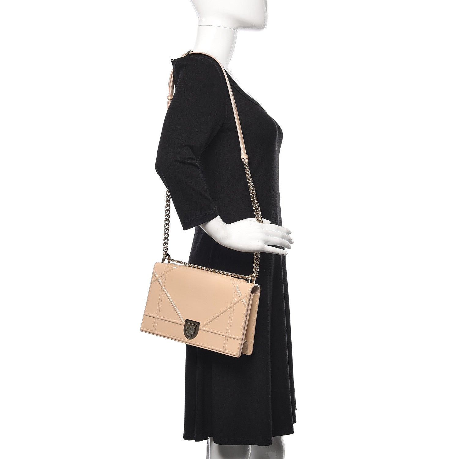 Christian Dior Patent Calfskin Medium Diorama Flap Bag Beige 2 of 12