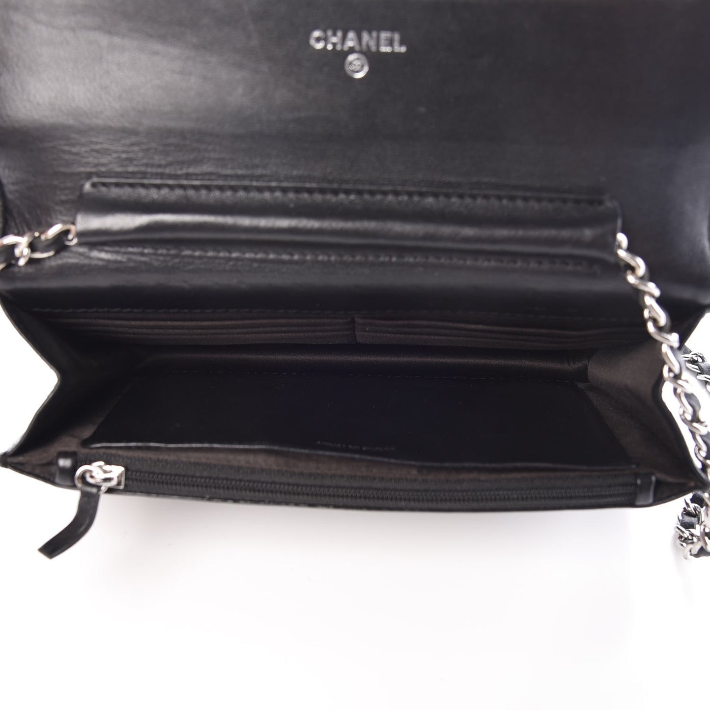 Lambskin Camellia Embossed Wallet on Chain WOC Black