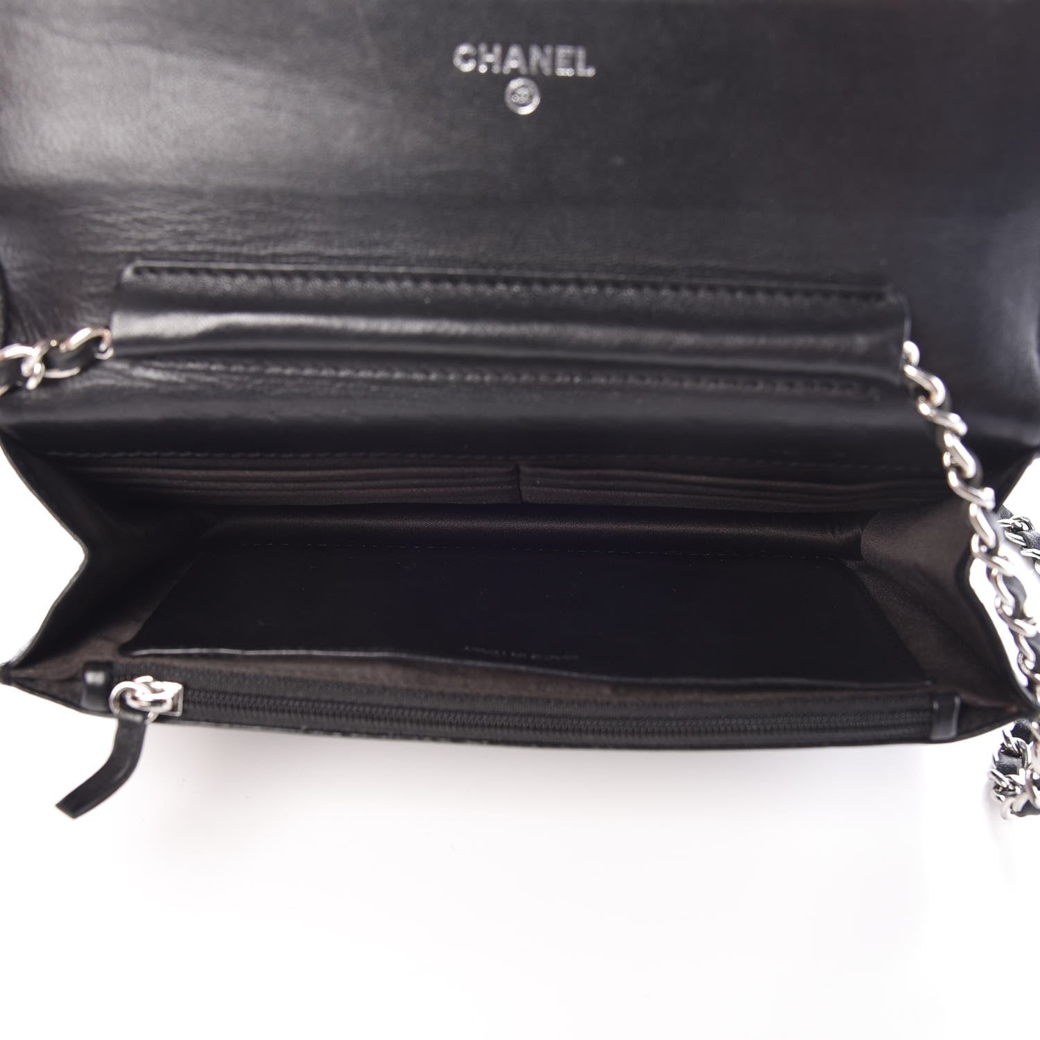 Chanel Lambskin Camellia Embossed Wallet on Chain WOC Black 5 of 9