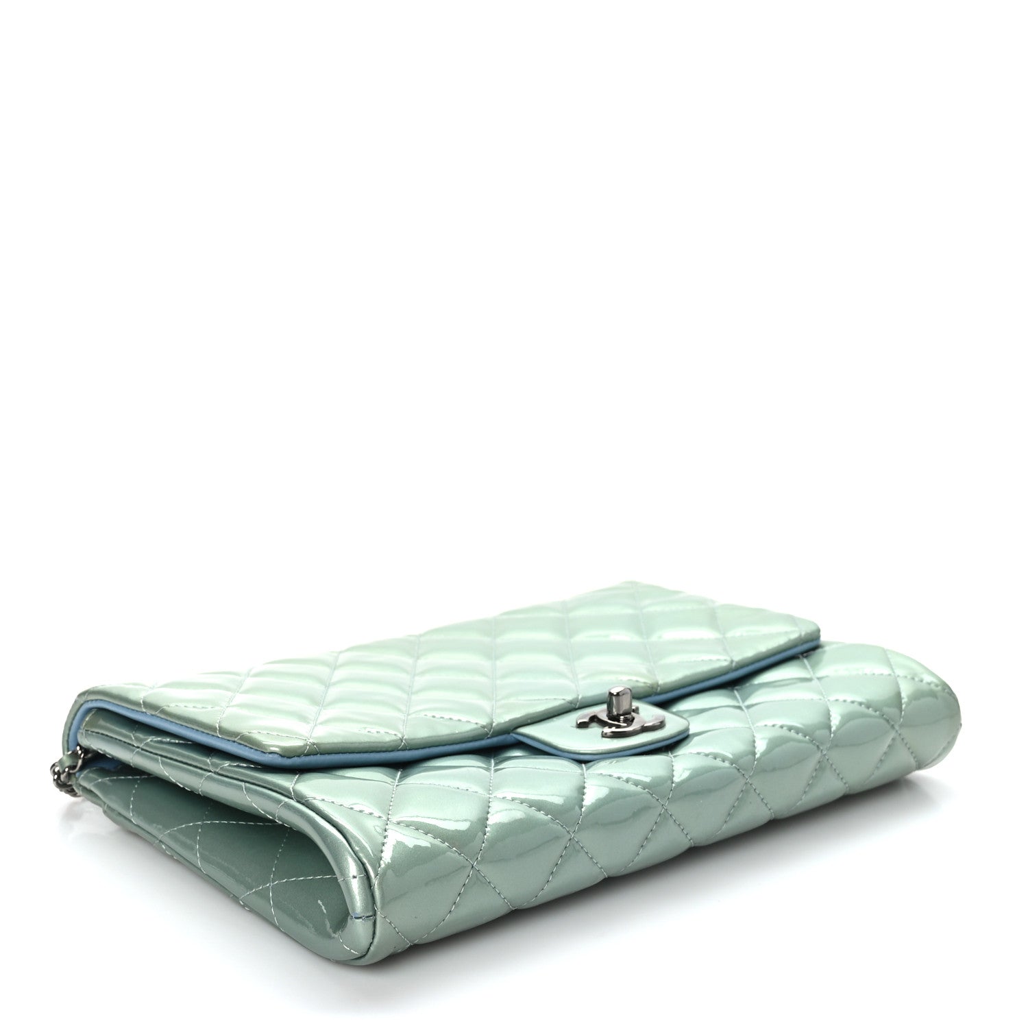 Chanel Patent Quilted Clutch with Chain Flap Blue 4 of 9