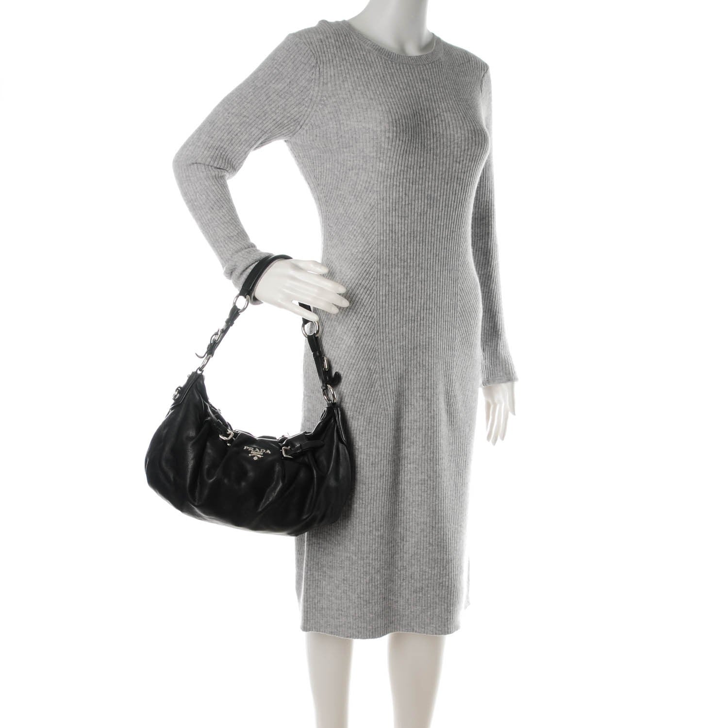 Prada Soft Calf Pleated Small Hobo Nero Black 2 of 9