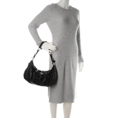 Prada Soft Calf Pleated Small Hobo Nero Black 2 of 9