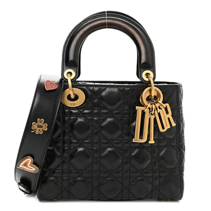 Christian Dior Crinkled Patent Cannage Small Lucky Badges My Lady Dior Black 1 of 11