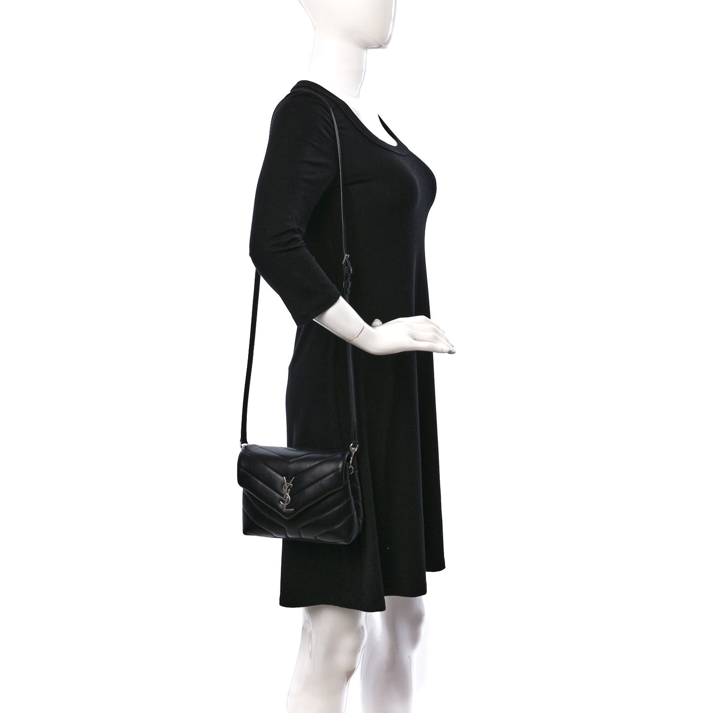 Calfskin Y Quilted Monogram Toy Loulou Crossbody Bag Black