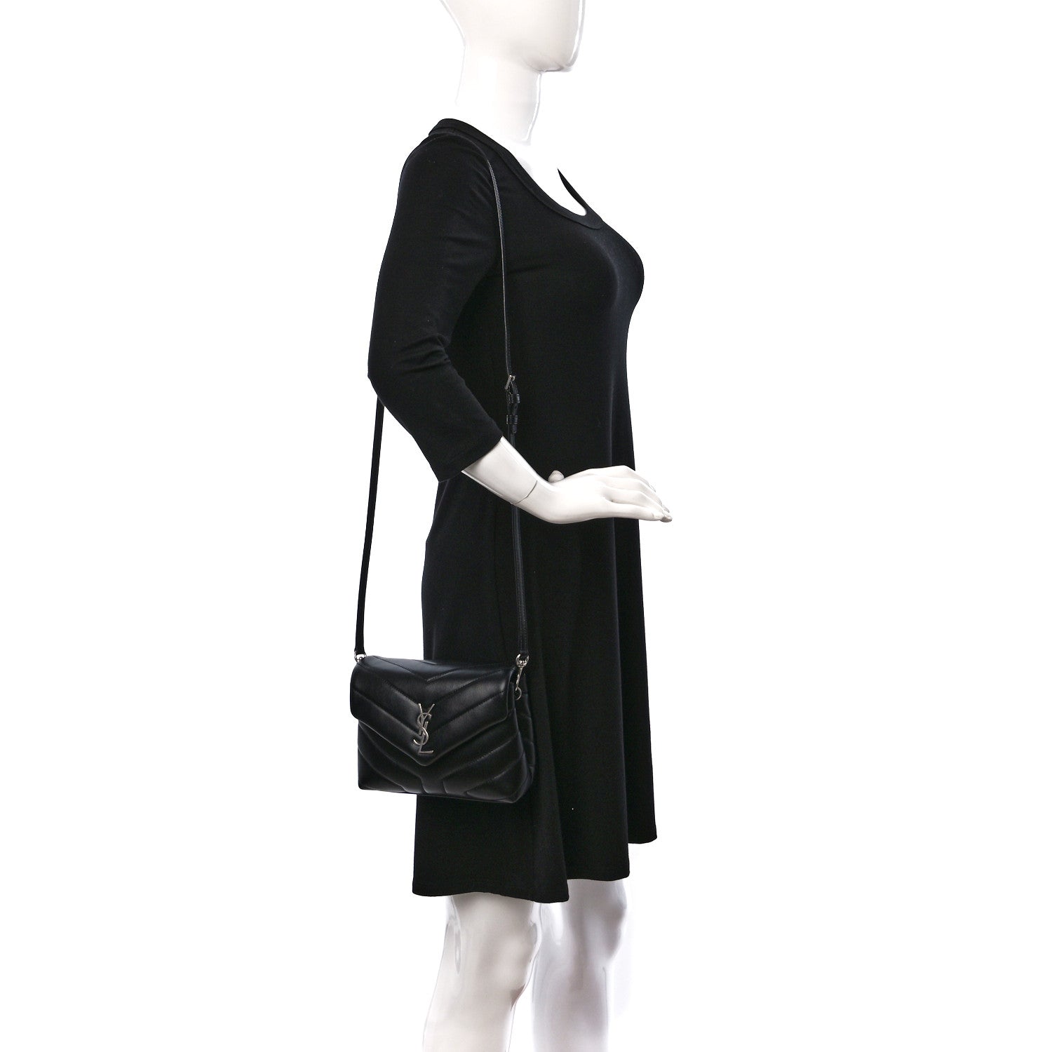 Saint Laurent Calfskin Y Quilted Monogram Toy Loulou Crossbody Bag Black 2 of 9