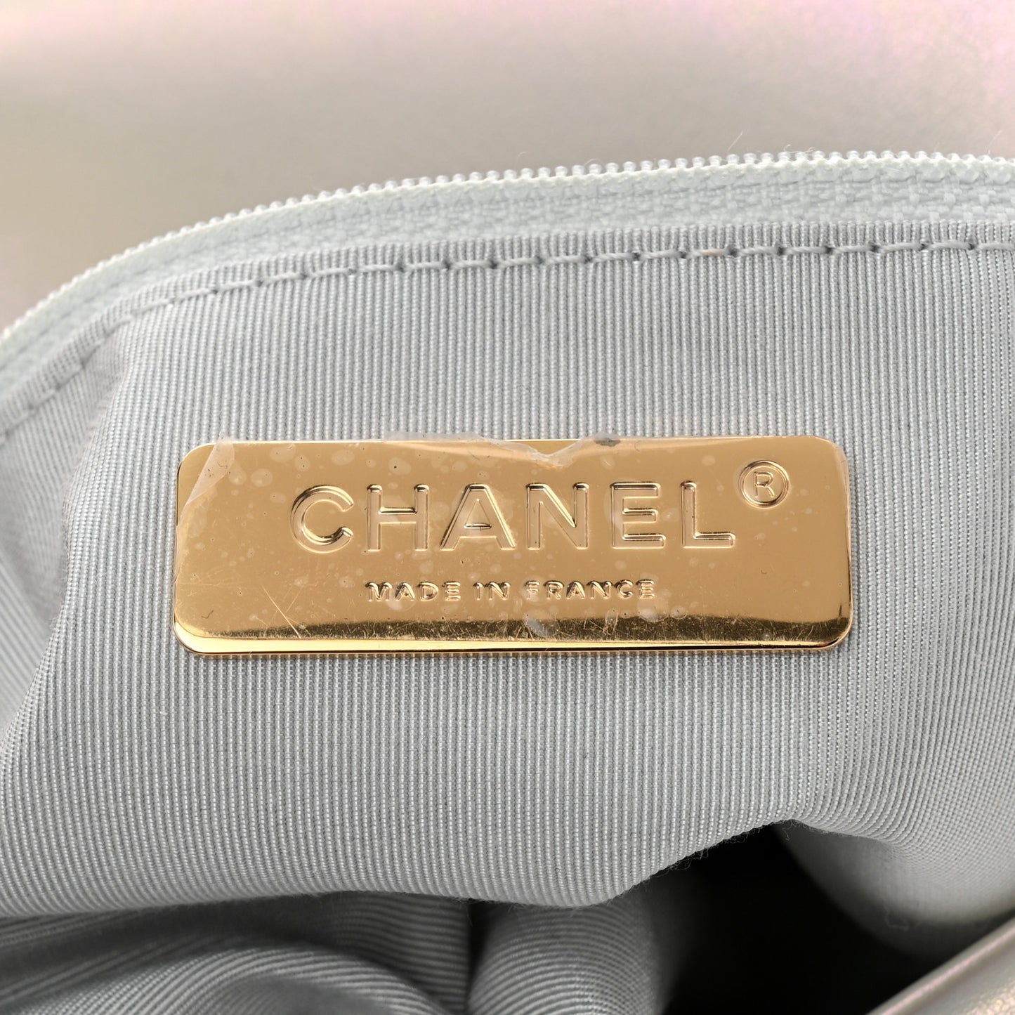 Iridescent Calfskin Quilted Medium Chanel 19 Flap White