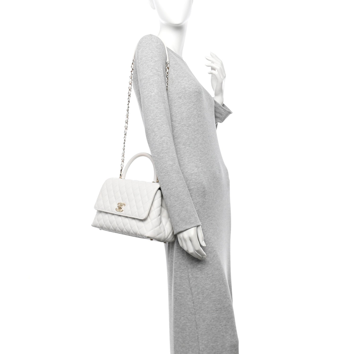 Chanel Caviar Quilted Small Coco Handle Flap White 2 of 12