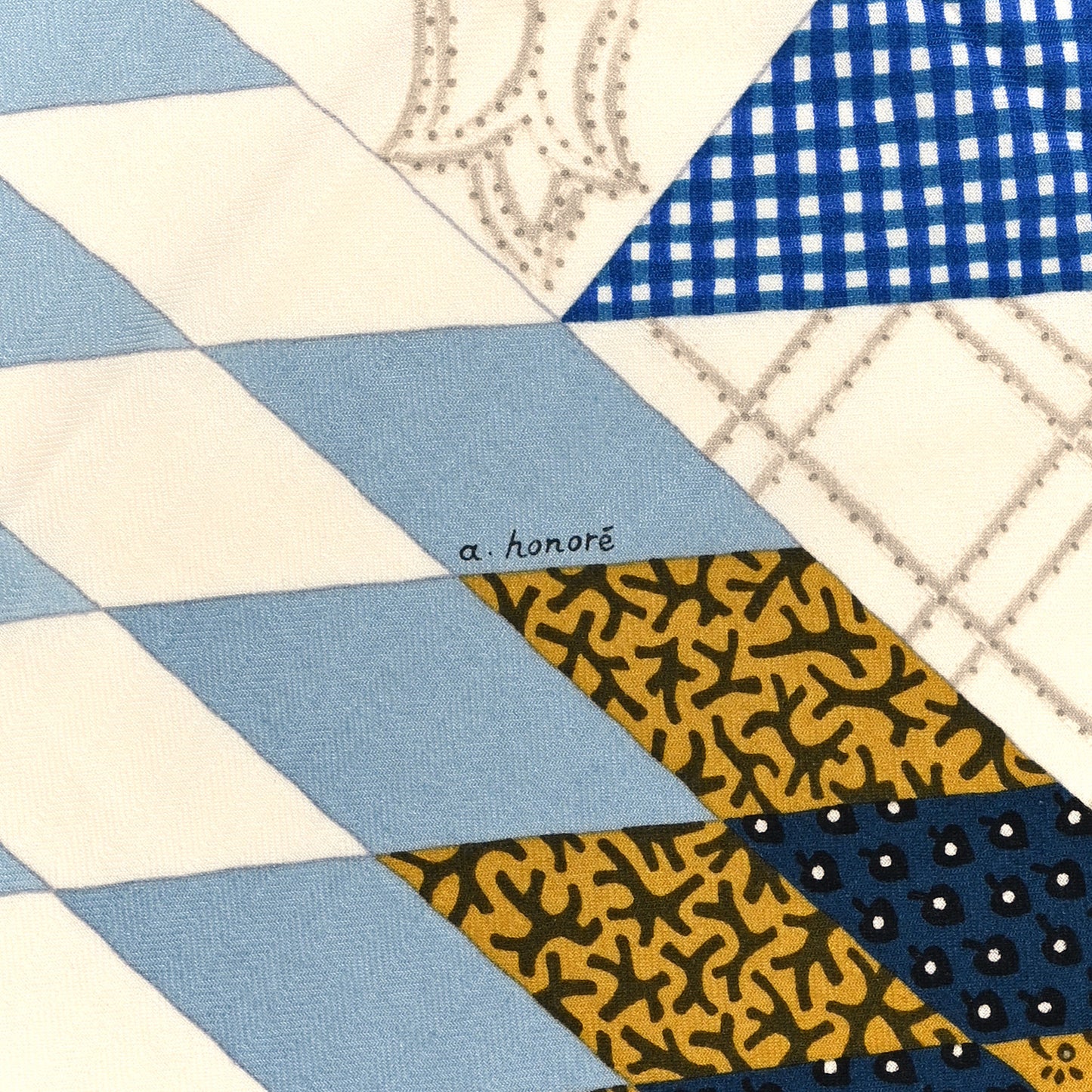 Cashmere Silk American Quilts Shawl 140 Marine Clair White
