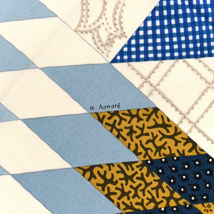 Hermes Cashmere Silk American Quilts Shawl 140 Marine Clair White 5 of 6