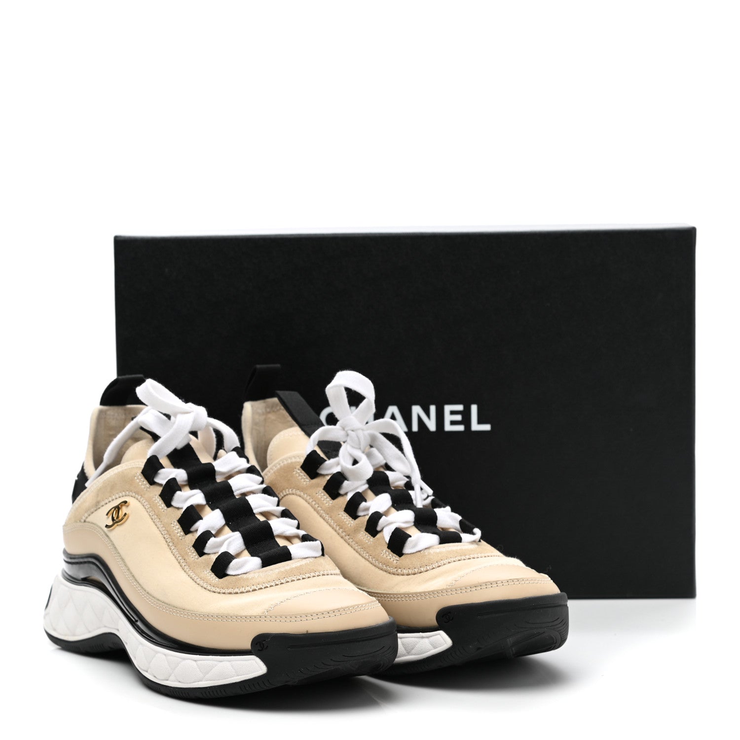 Chanel Velvet Calfskin Mixed Fibers CC Sneakers 38 Beige 10 of 10