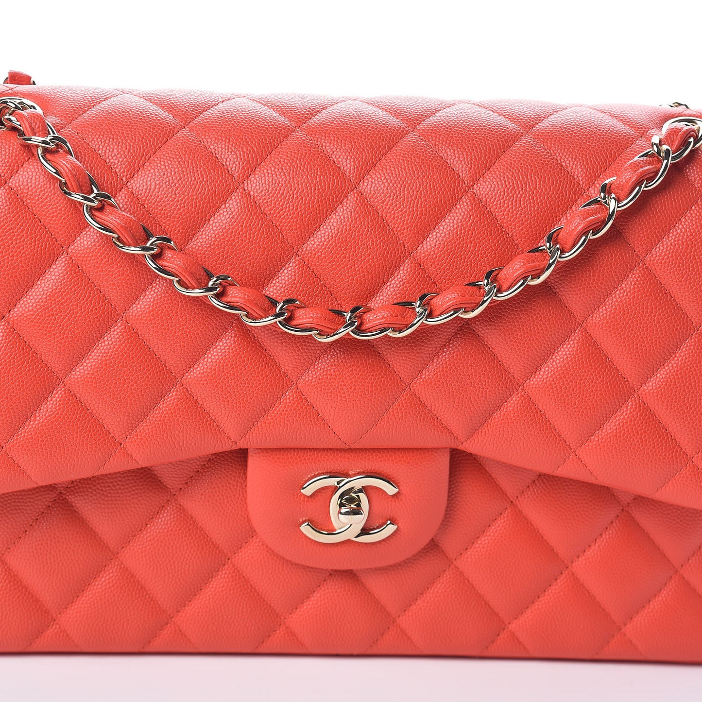Caviar Quilted Jumbo Double Flap Red