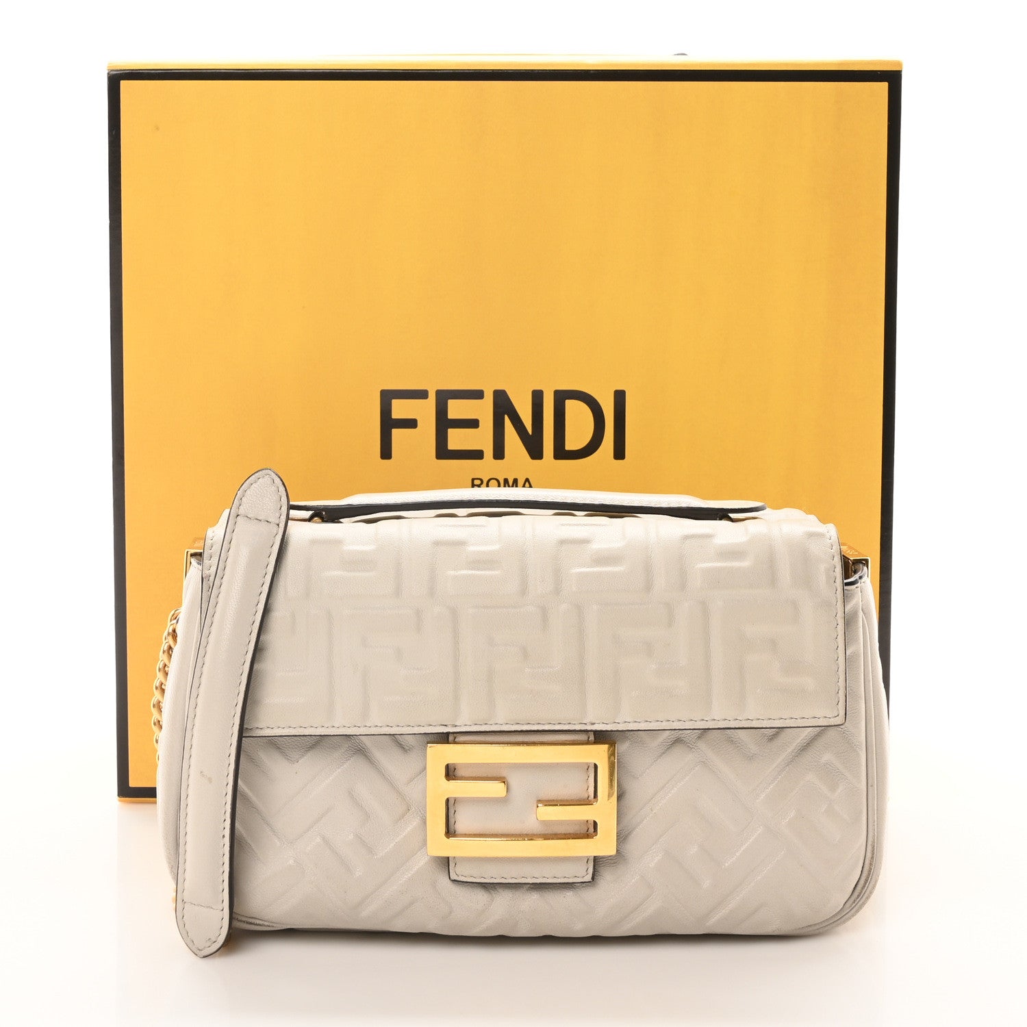 Fendi Nappa Small FF Embossed Midi Chain Baguette Ghiaia 11 of 11