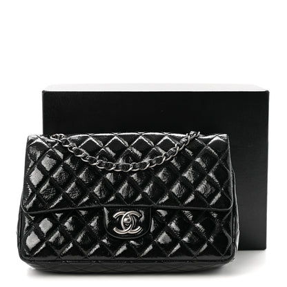 Chanel Crumpled Patent Quilted Medium Double Flap Black 11 of 11