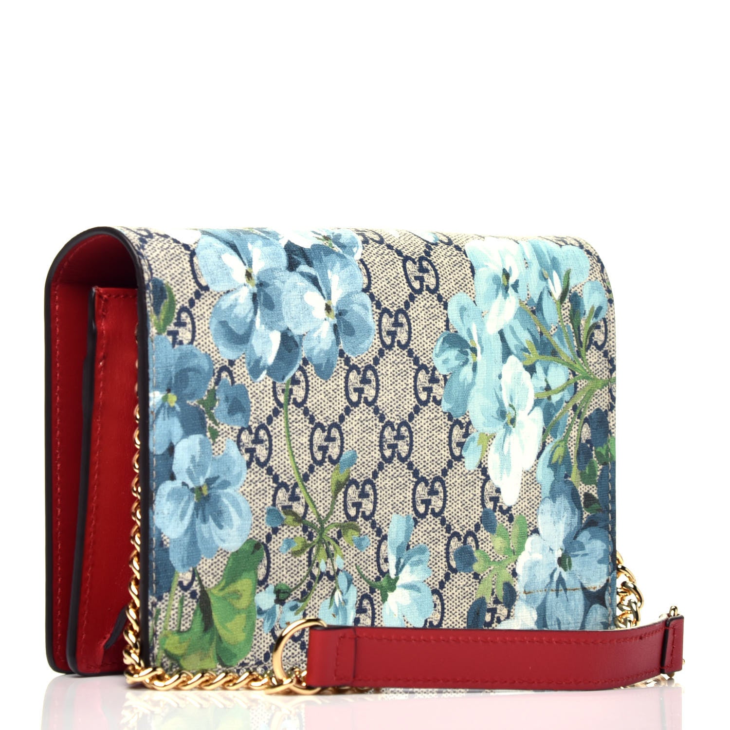 Gucci GG Supreme Monogram Blooms Chain Wallet Blue 3 of 8
