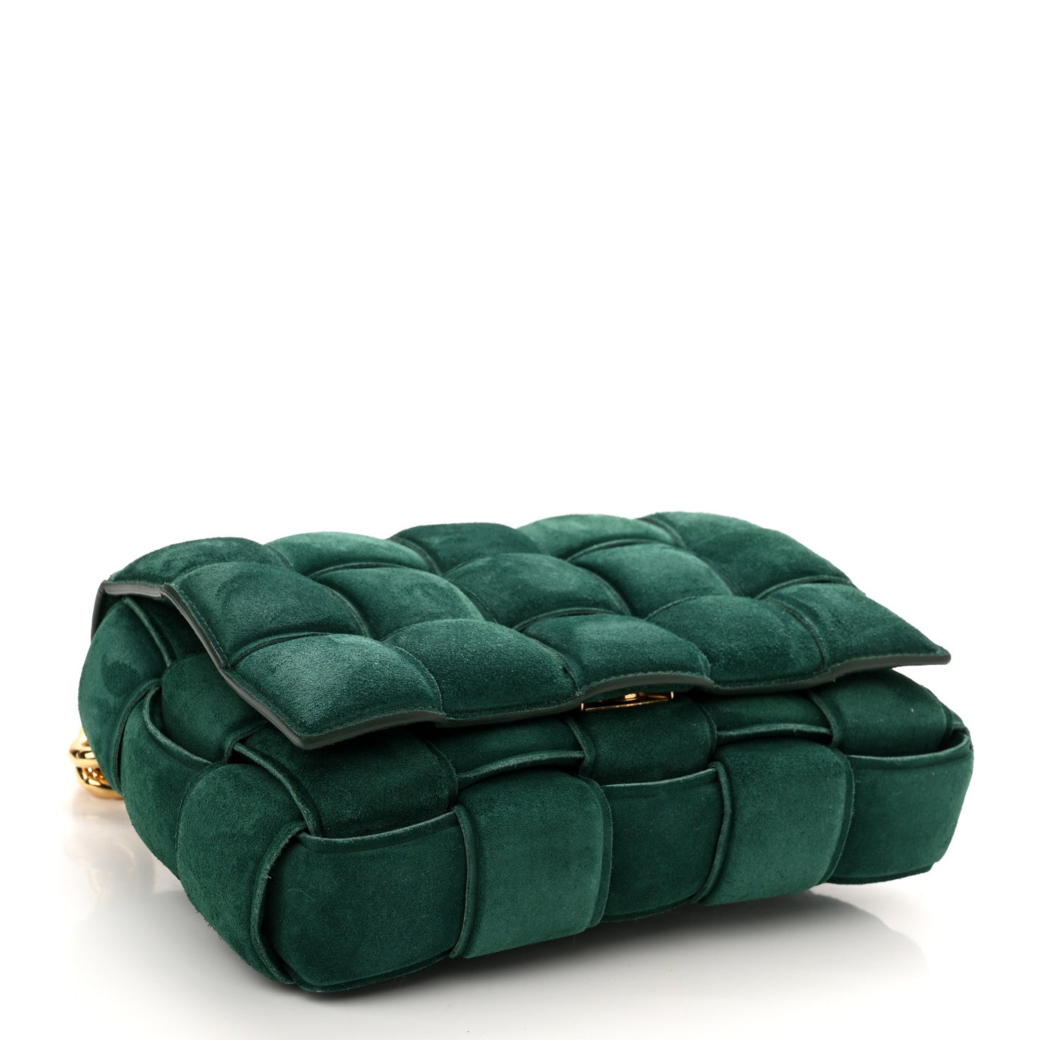 Bottega Veneta Suede Maxi Intrecciato Padded Chain Cassette Crossbody Bag Emerald Green 4 of 9
