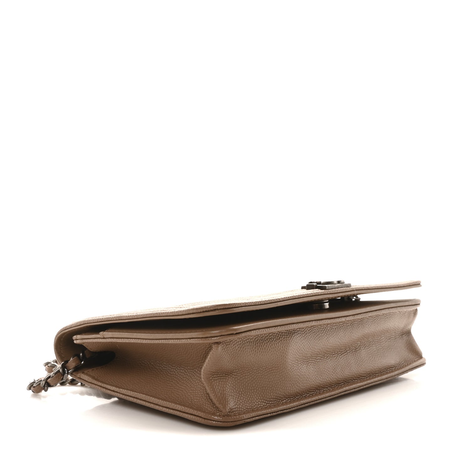 Caviar Chevron Quilted Boy Wallet On Chain WOC Dark Beige