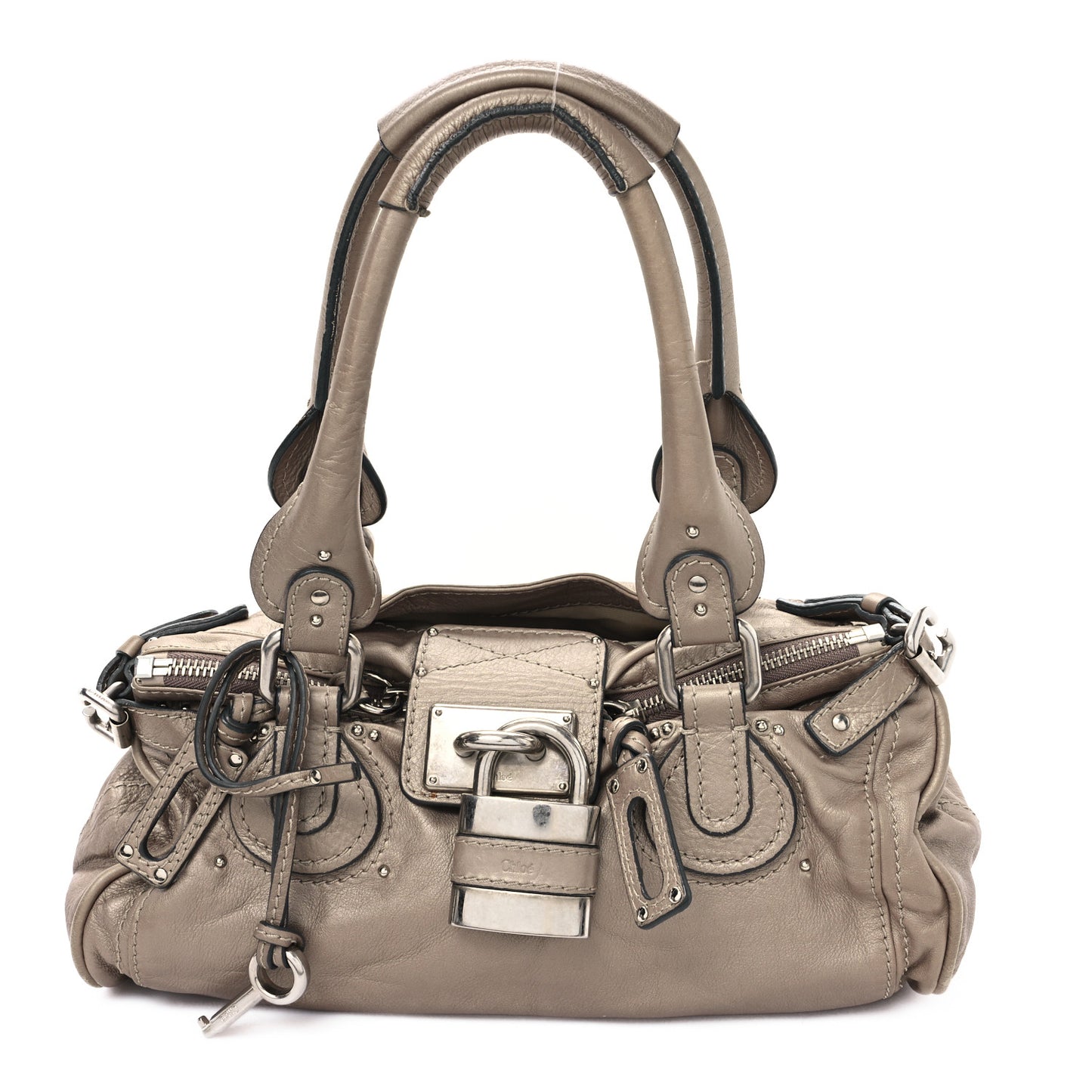 Metallic Calfskin Paddington Satchel Taupe