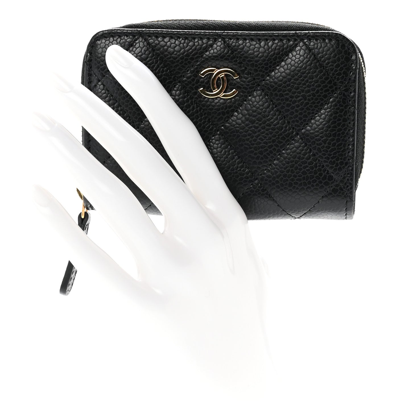 Caviar Quilted Zip Coin Purse Black