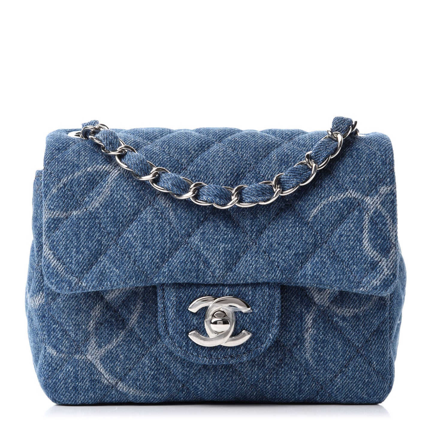 Denim CC Quilted Mini Square Flap Blue