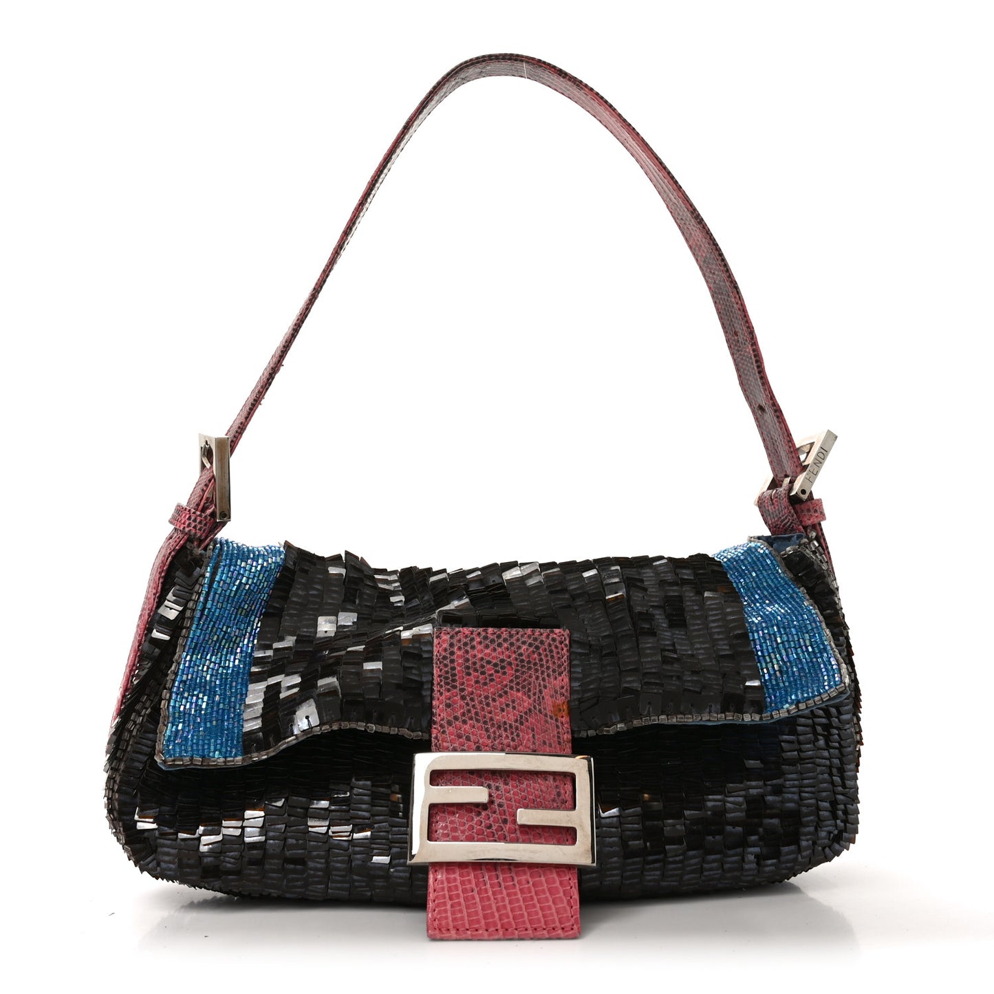 Sequin Beaded Lizard Baguette Black Multicolor