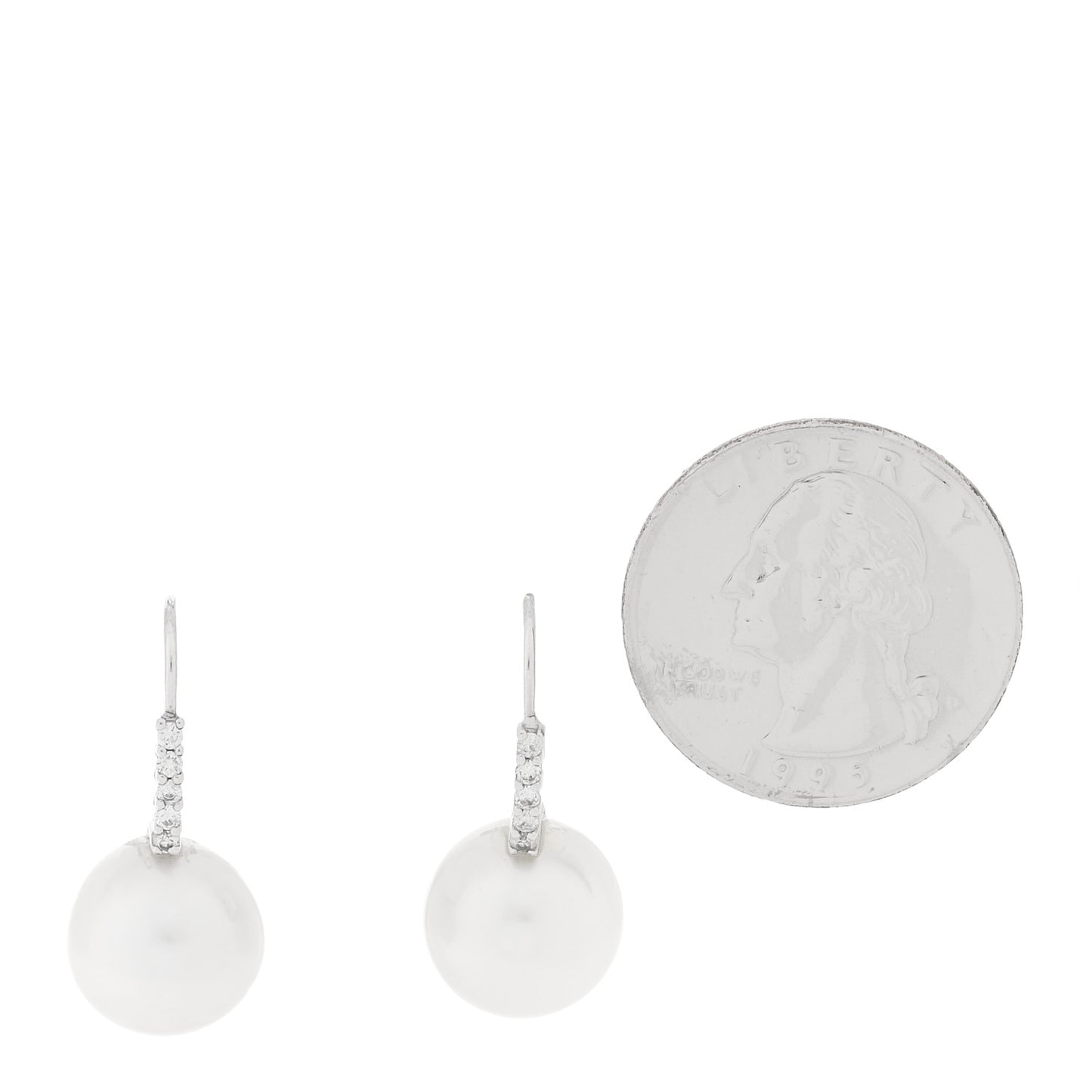 18K White Gold Diamond Cultured Pearl 12mm Drop Earrings