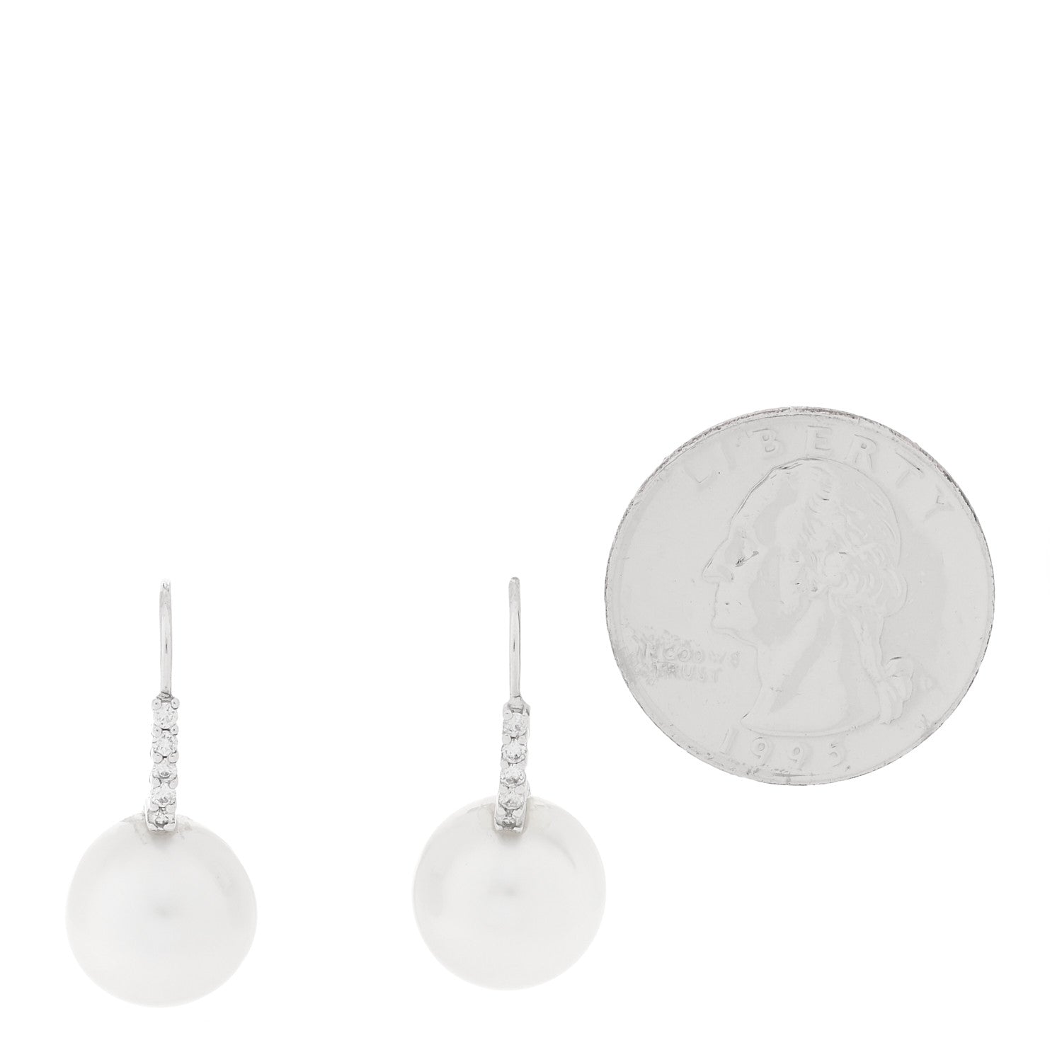 Parker & West by FASHIONPHILE 18K White Gold Diamond Cultured Pearl 12mm Drop Earrings 2 of 4