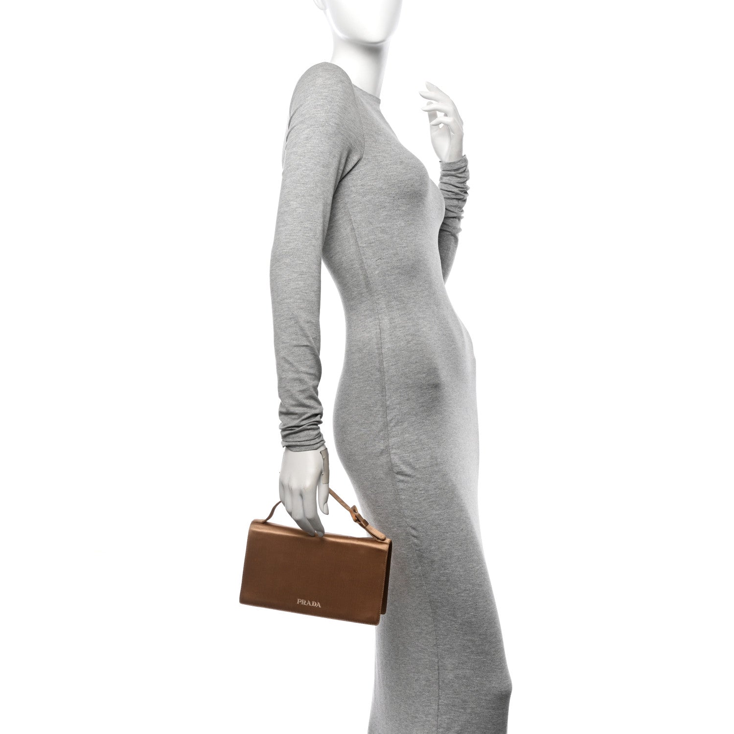 Prada Satin Strap Clutch Gold 2 of 13