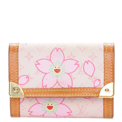 Louis Vuitton Monogram Cherry Blossom Porte-Monnaie Plat Coin Purse Pink 1 of 8