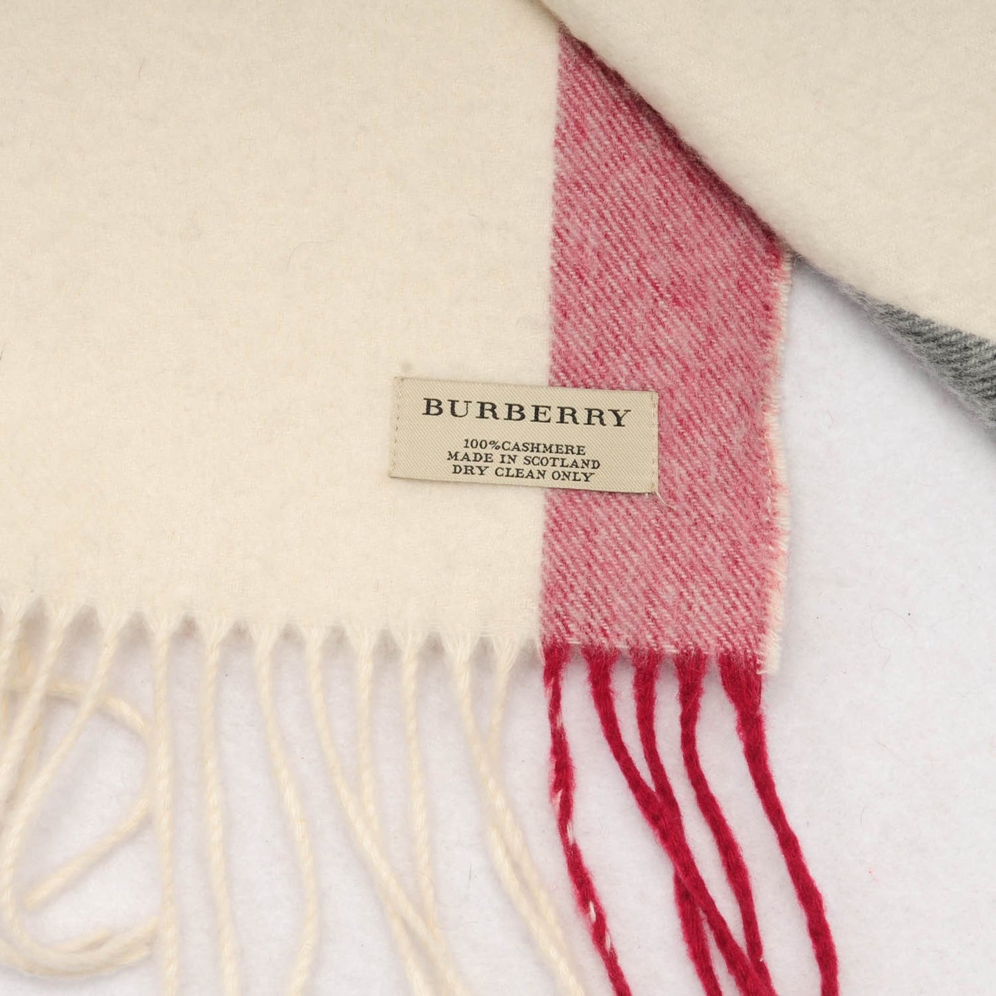 Cashmere Half Mega Check Fringe Scarf Ivory