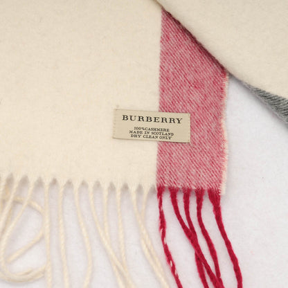 Burberry Cashmere Half Mega Check Fringe Scarf Ivory 4 of 4