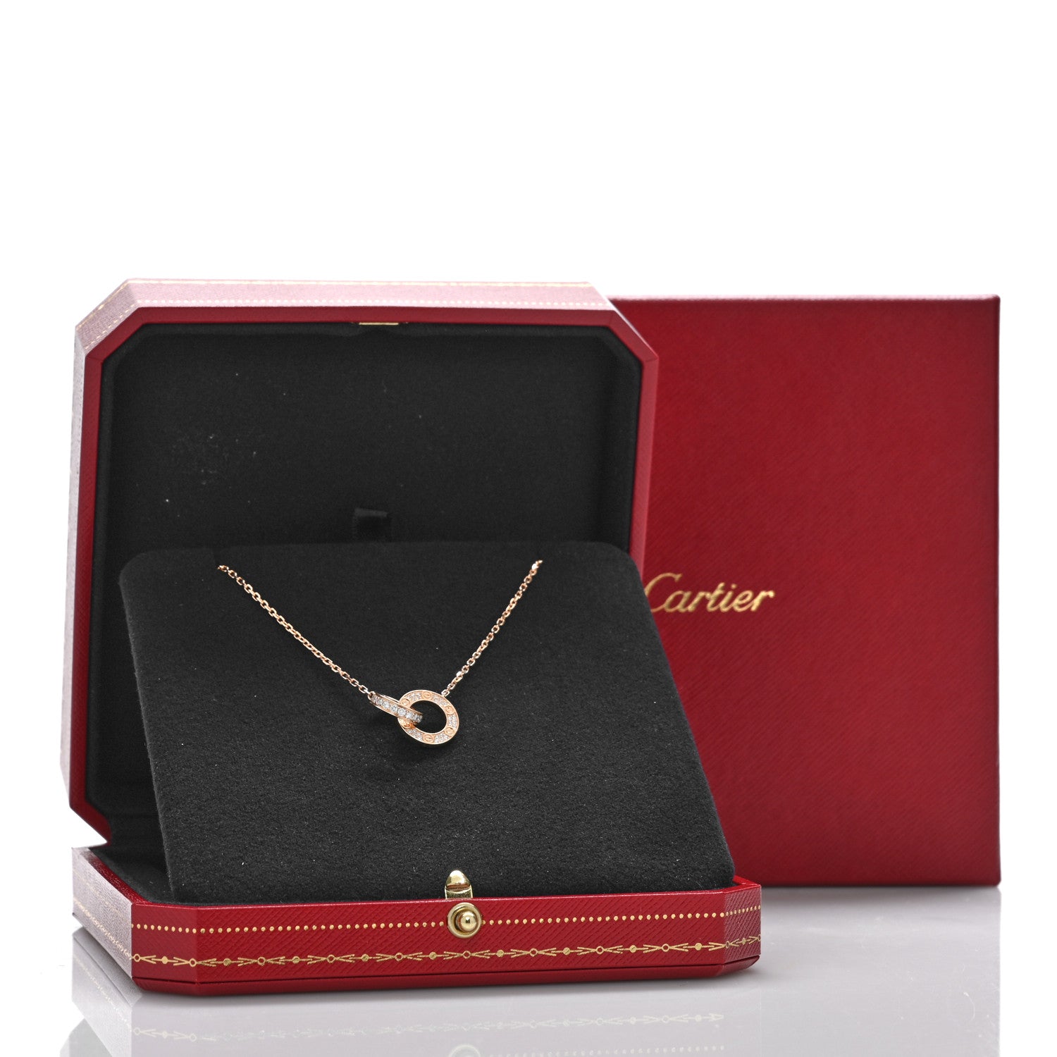 Cartier 18K Pink Gold Diamond Interlocking LOVE Paved Necklace 5 of 5