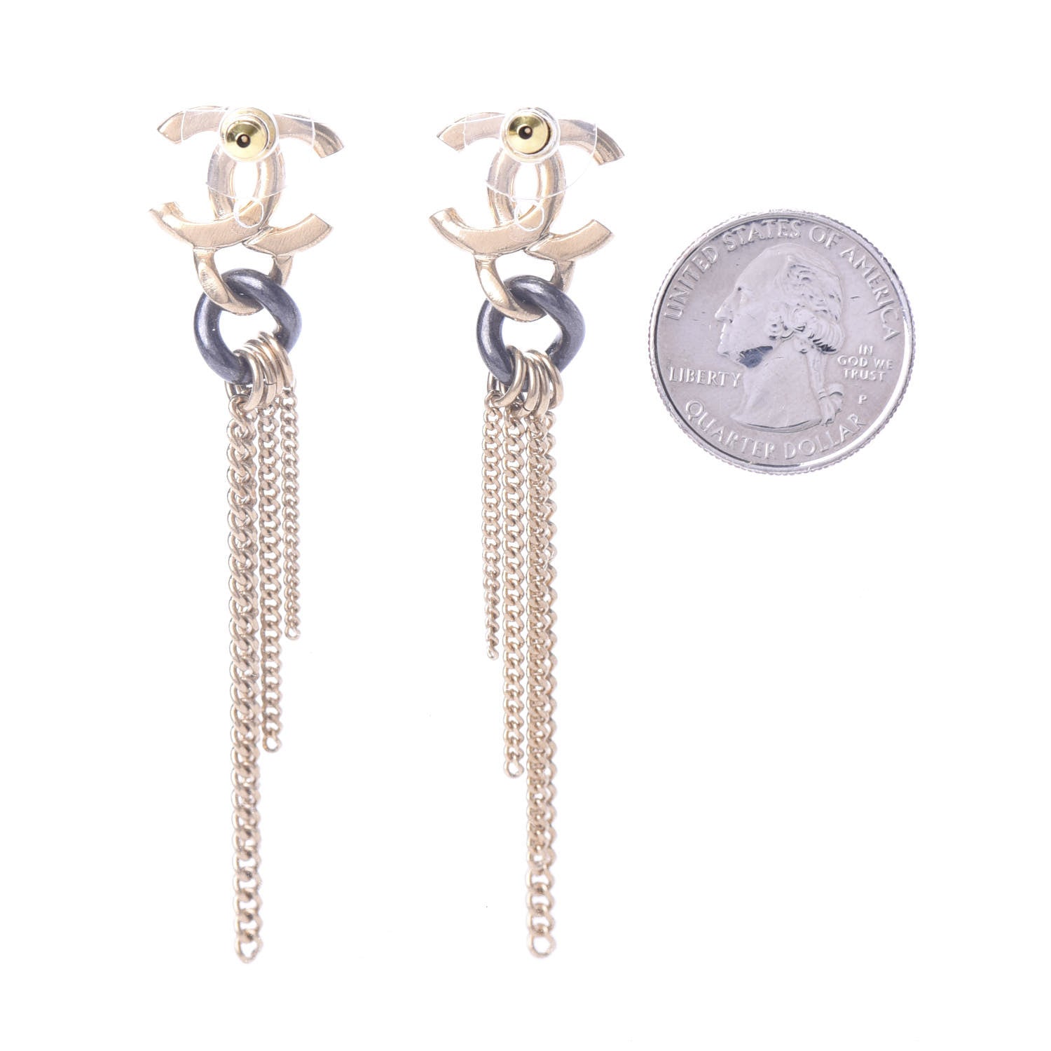 Chanel CC Chain Drop Earrings Gold Ruthenium 2 of 5