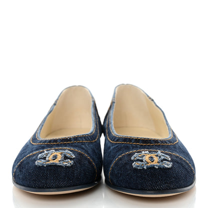 Chanel Denim CC Cap Toe Ballerina Flats 37 Navy Blue 2 of 9