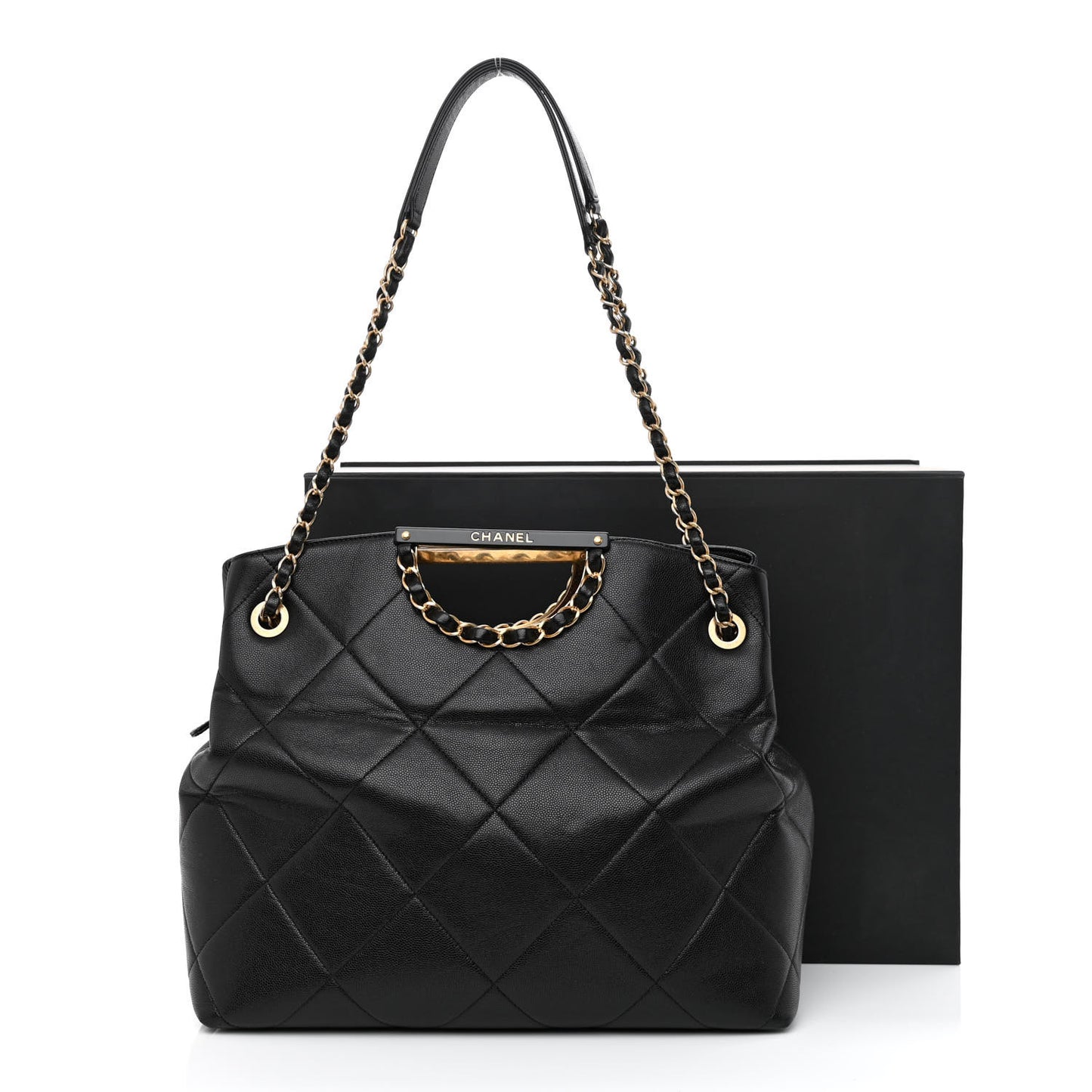 Caviar Quilted Large A Real Catch Shopping Bag Black