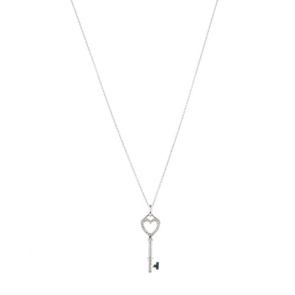Tiffany 18K White Gold Diamond Medium Heart Key Pendant Necklace 1 of 6