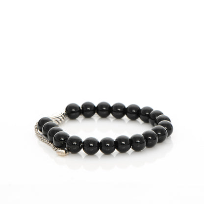 David Yurman Sterling Silver Black Onyx 8mm Spiritual Beads Adjustable Bracelet 3 of 5