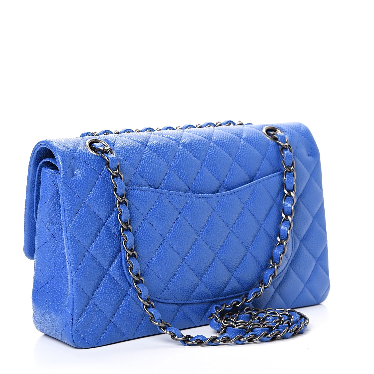 Caviar Quilted Medium Double Flap Blue