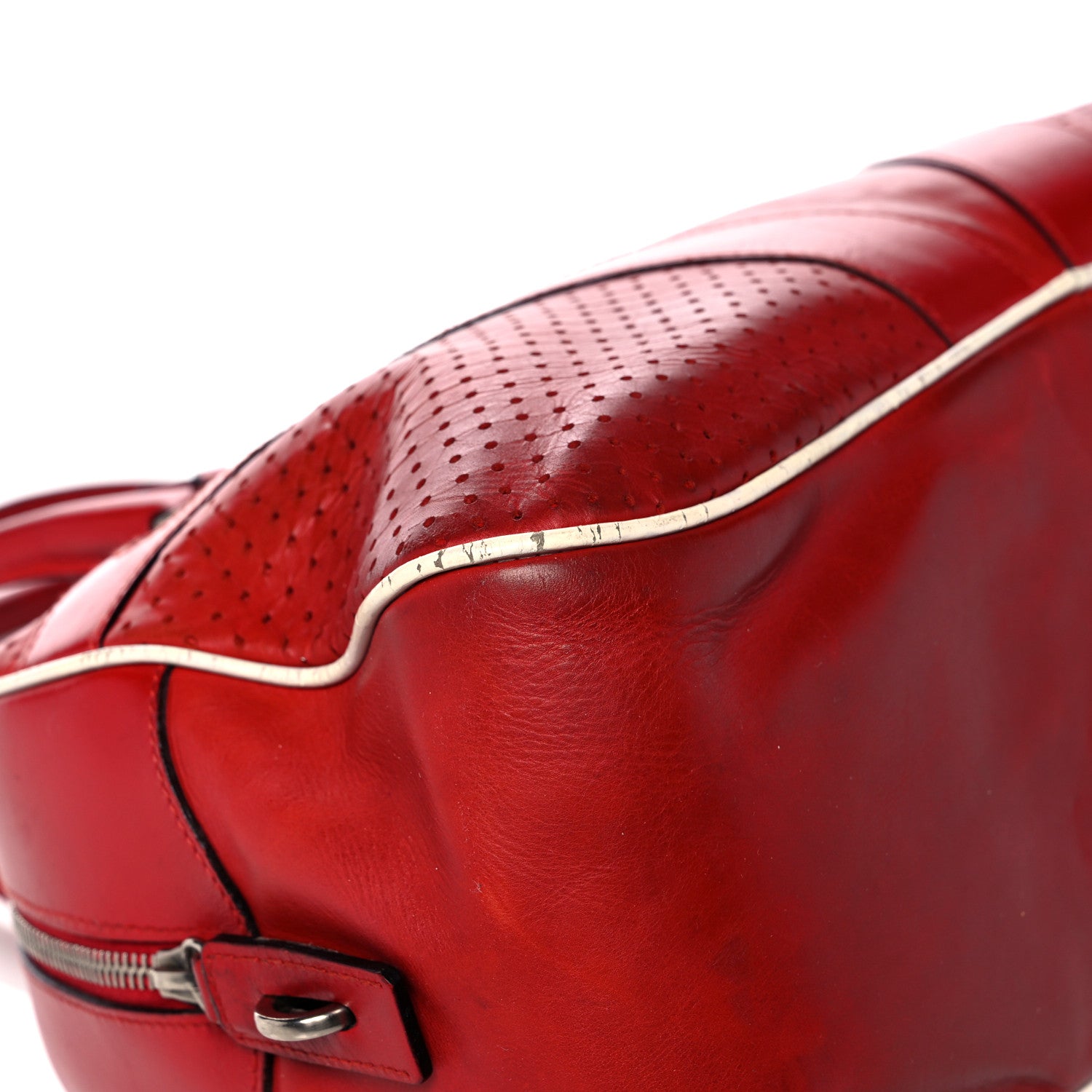 Prada Vitello Drive Perforated Bowling Bag Fuoco 9 of 34