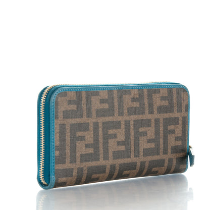 Fendi Zucca Spalmati Vitello Elite Zip Around Wallet Tobacco Turchese 3 of 7