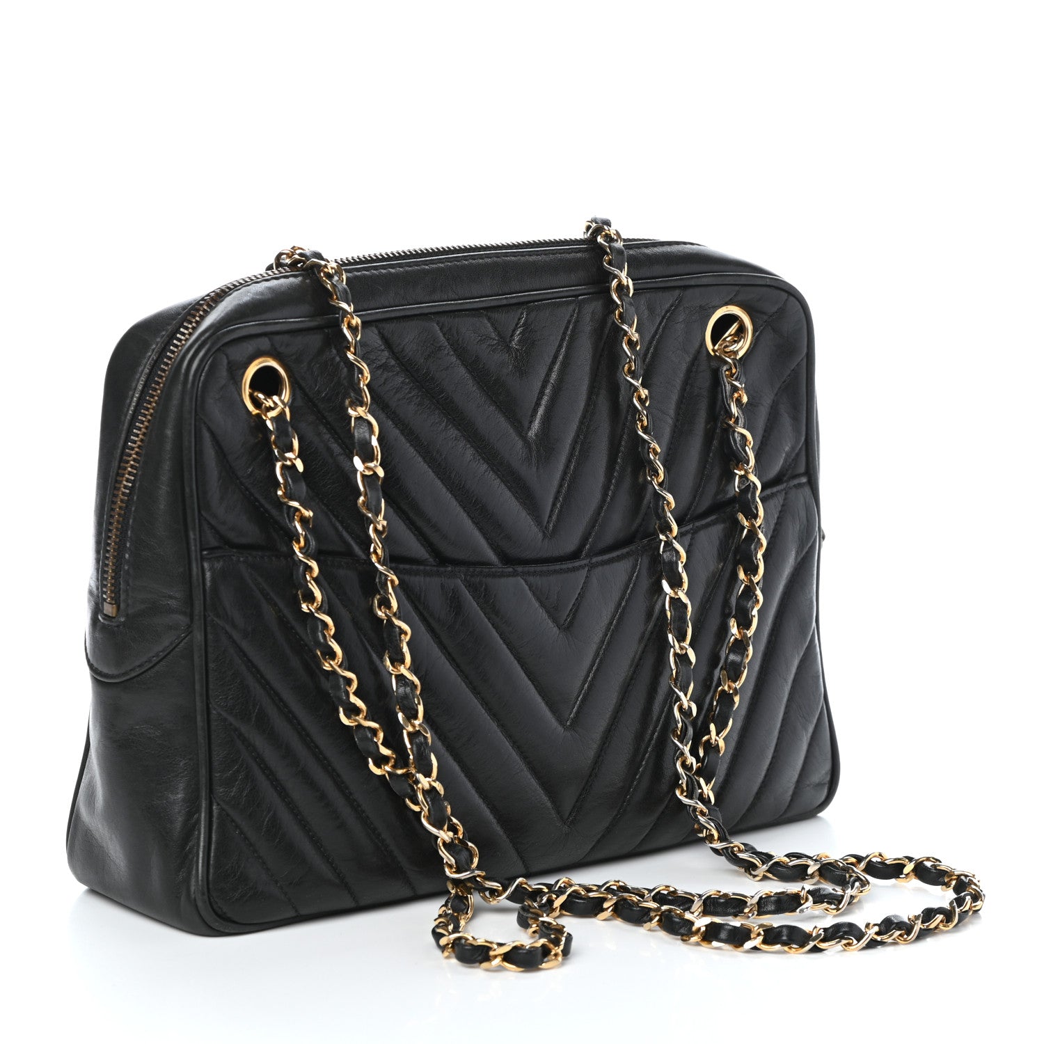 Chanel Lambskin Chevron Quilted Shoulder Bag Black 3 of 11