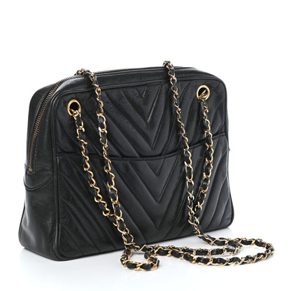 Chanel Lambskin Chevron Quilted Shoulder Bag Black 3 of 11
