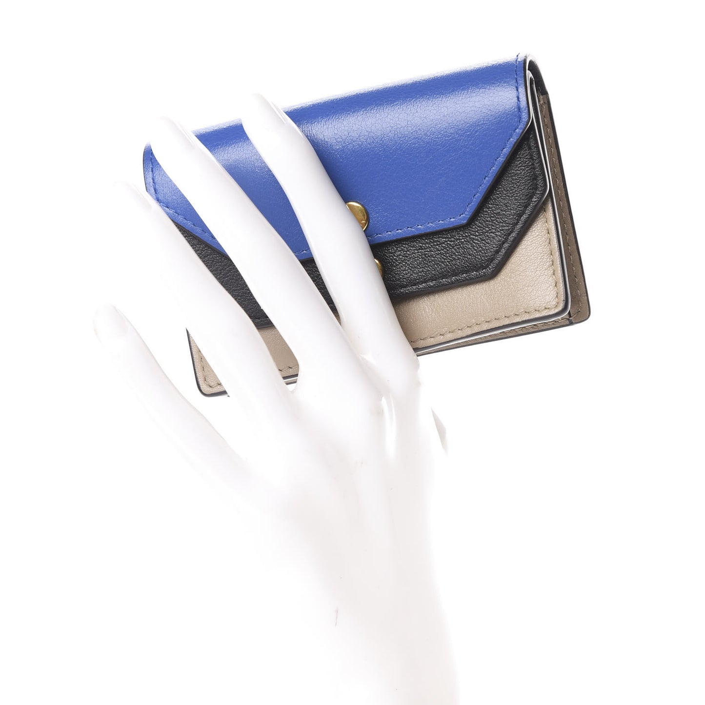 Smooth Calfskin Multiflap Card Case Wallet Dune Porcelain Blue Black