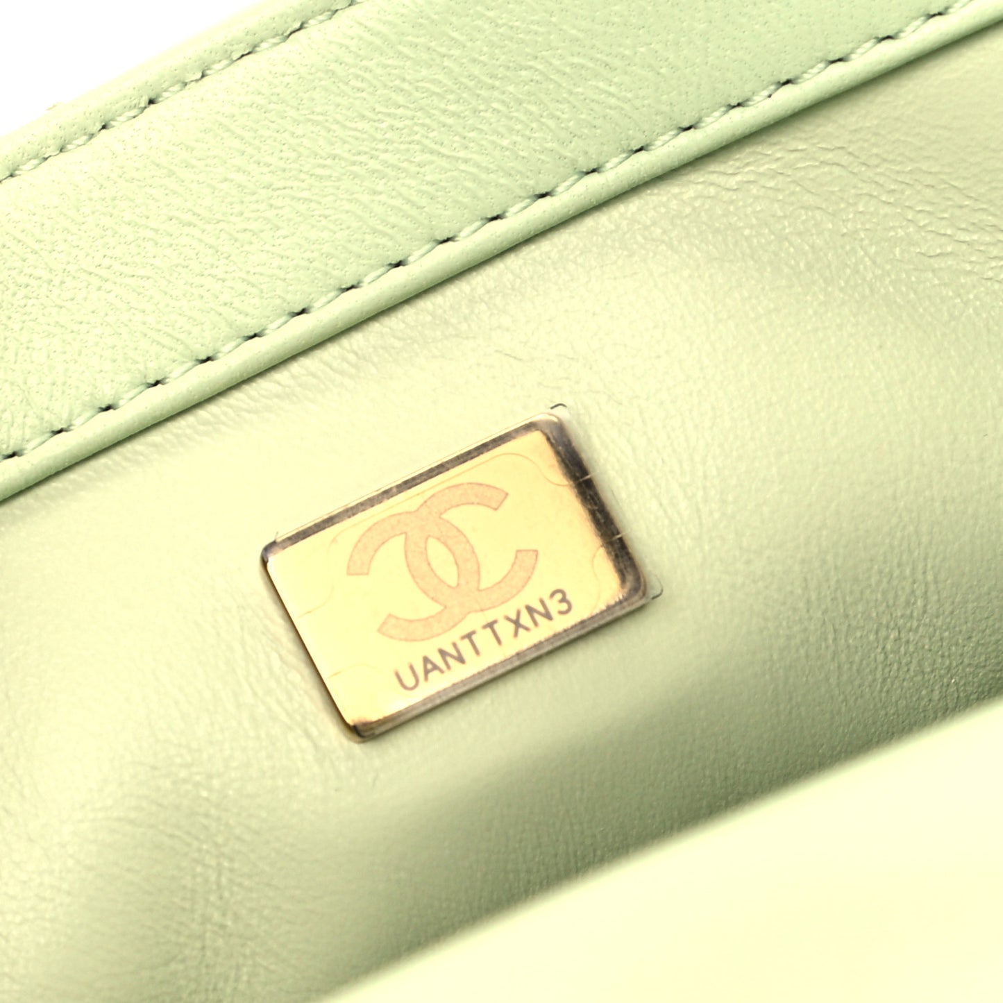 Lambskin Quilted Mini Pearl Crush Flap Light Green