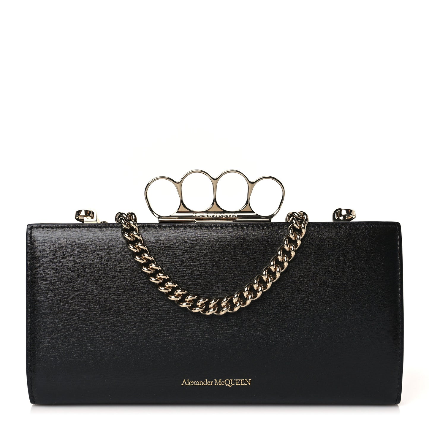 Nappa Skull Four Ring Knuckle Wallet On Chain Black