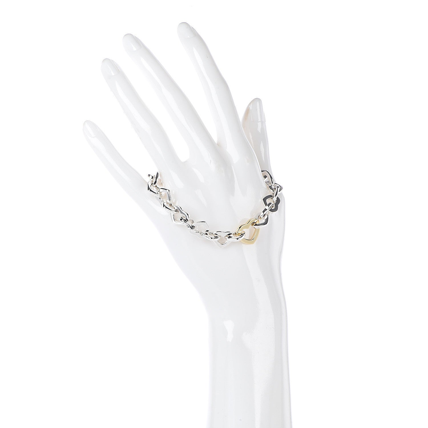 Tiffany Sterling Silver 18K Yellow Gold Heart Links Bracelet 2 of 4