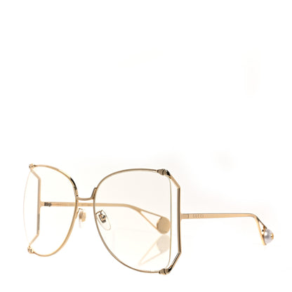 Gucci Metal Oversized Round Sunglasses GG0252S Gold 1 of 6