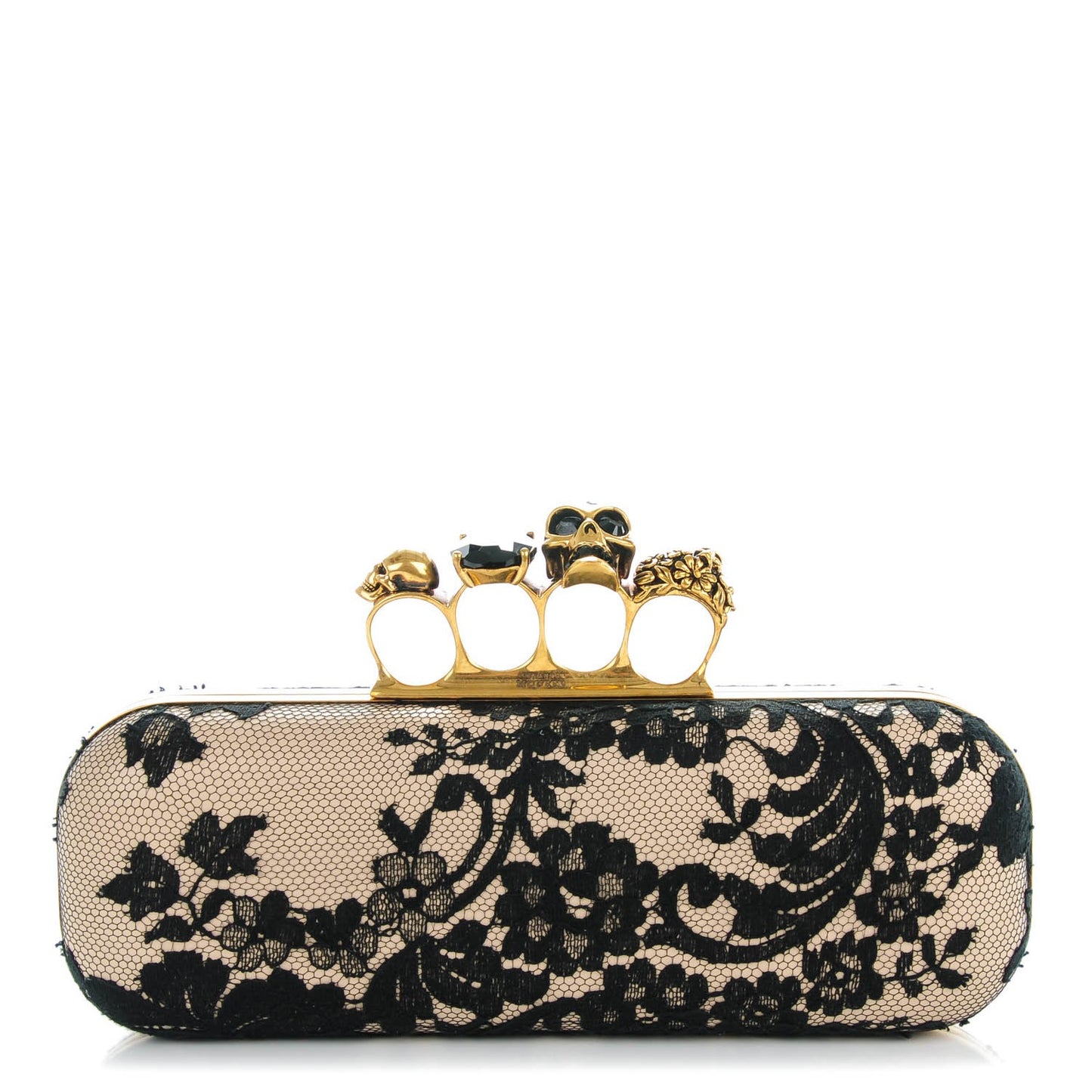 Lace Knuckle Duster Clutch Black Beige