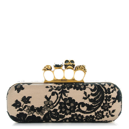 Alexander McQueen Lace Knuckle Duster Clutch Black Beige 1 of 8