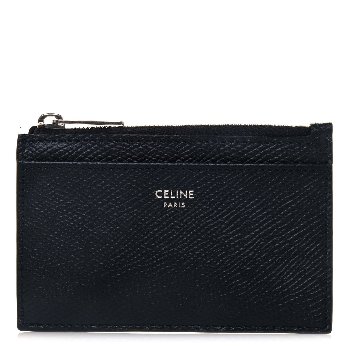 Grained Calfskin Zipped Card Holder Black
